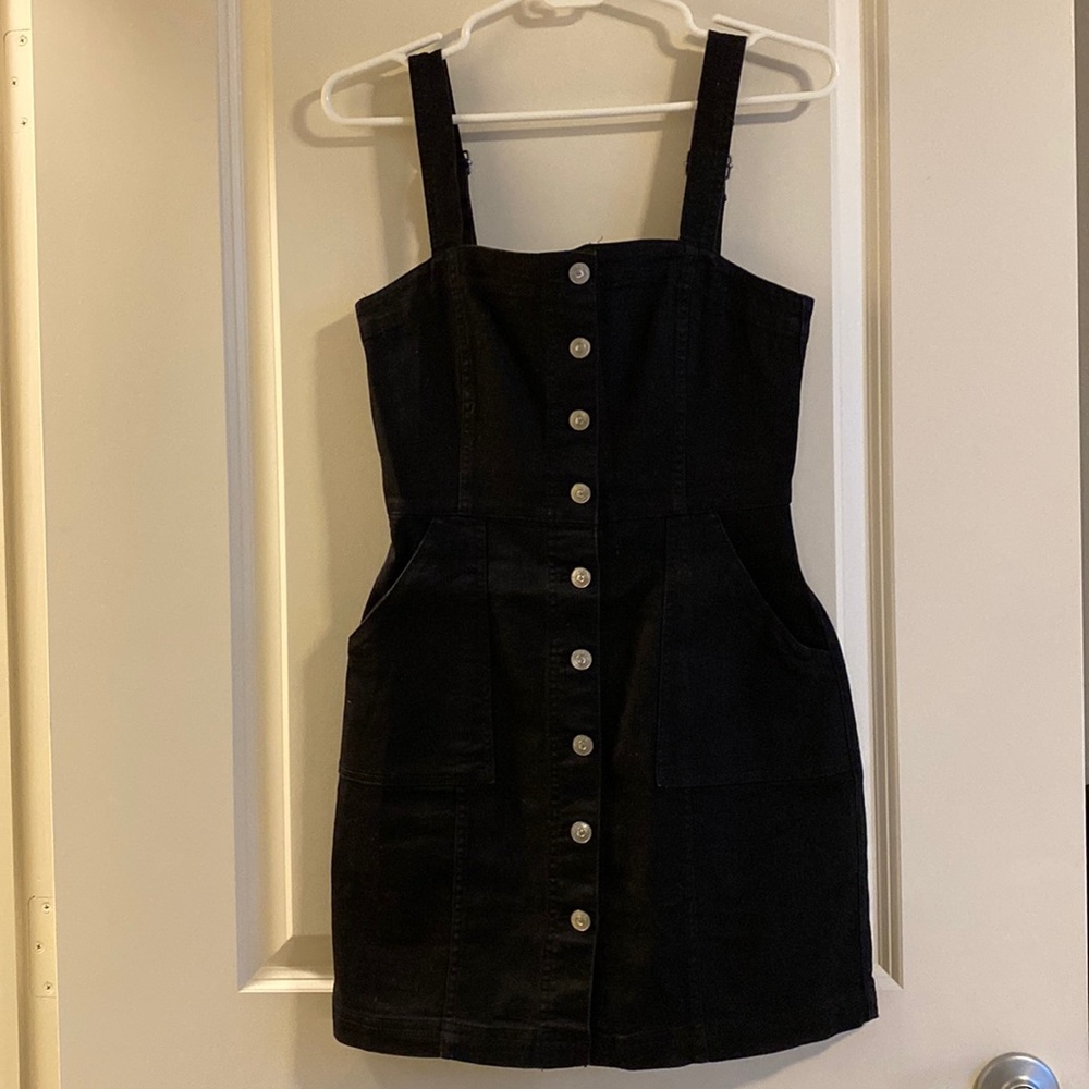 Black denim overall dress